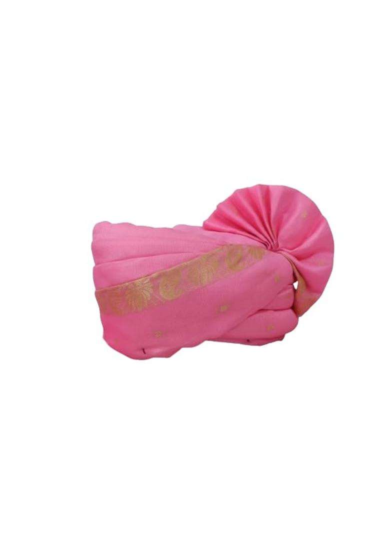 Traditional Wedding Turban Pink with Golden Border Pack of 10 - Indya