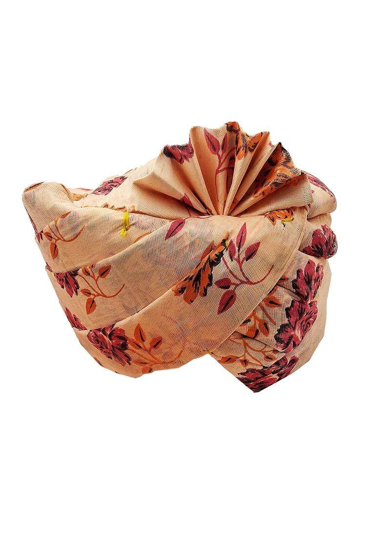 Brown Leaf Cotton Rajasthani Flower Printed Safa Turban Pagdi for Wedding Anniversary Ethanic Dress - Indya