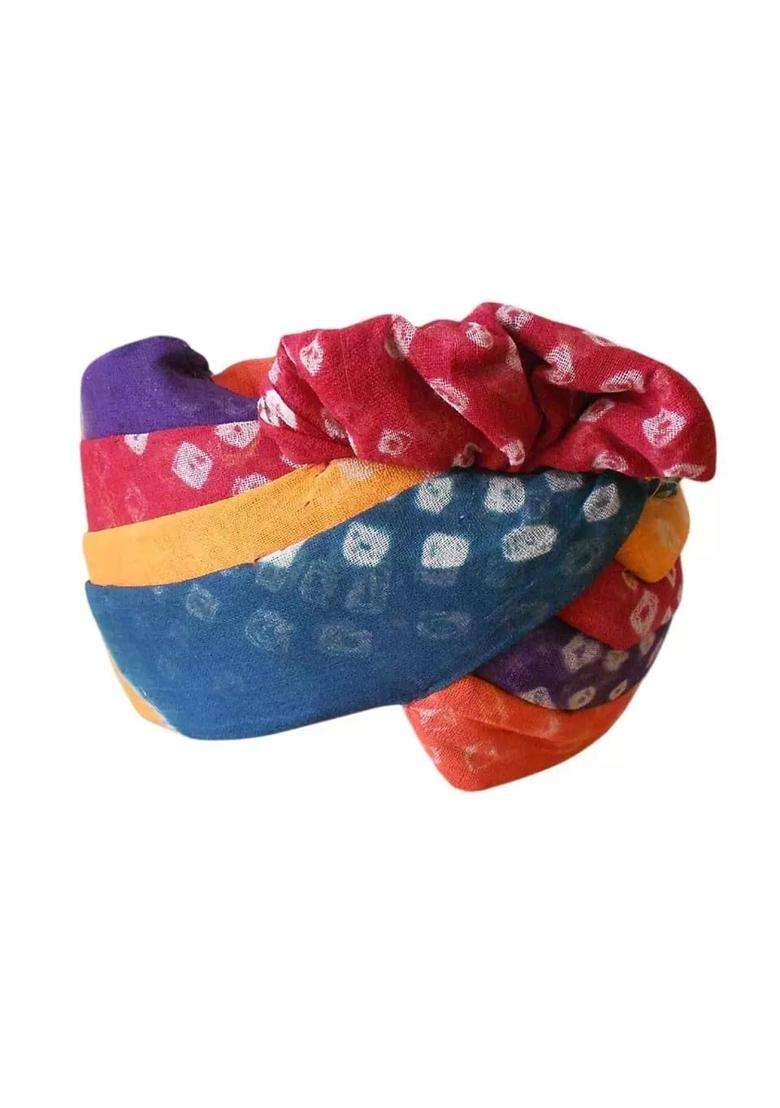 Men Hat Top Safa Indian Handmade Cotton Blend Turban Pagri Rajasthani Pag 6 7 8 21 and Half Small Multi Color - Indya