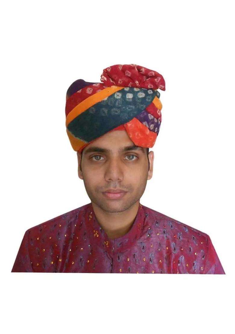 Men Hat Top Safa Indian Handmade Cotton Blend Turban Pagri Rajasthani Pag 6 7 8 21 and Half Small Multi Color - Indya