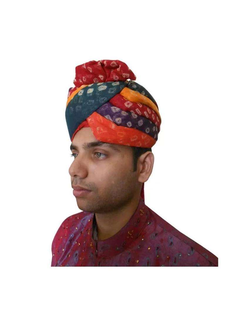 Men Hat Top Safa Indian Handmade Cotton Blend Turban Pagri Rajasthani Pag 6 7 8 21 and Half Small Multi Color - Indya