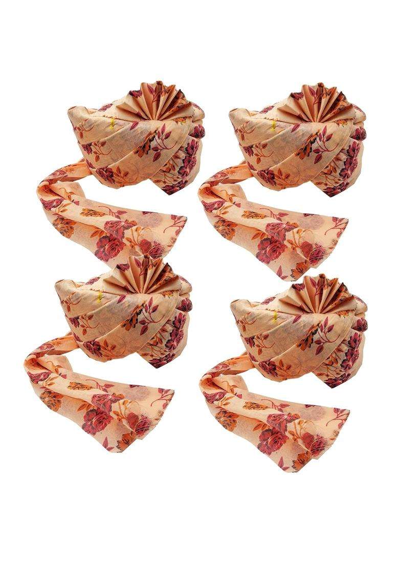 Brown Leaf Cotton Rajasthani Flower Printed Safa Turban Pagdi for Weeding Anniversary Ethanic Dress Set of 4 - Indya