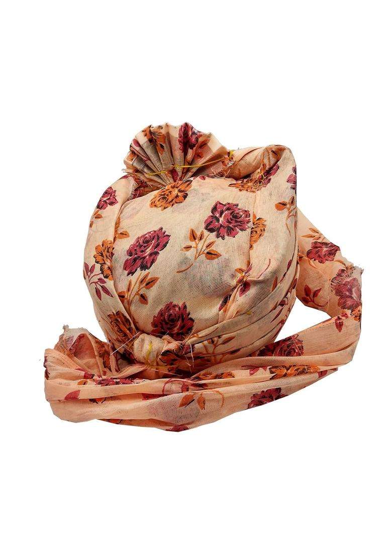 Brown Leaf Cotton Rajasthani Flower Printed Safa Turban Pagdi for Weeding Anniversary Ethanic Dress Set of 4 - Indya