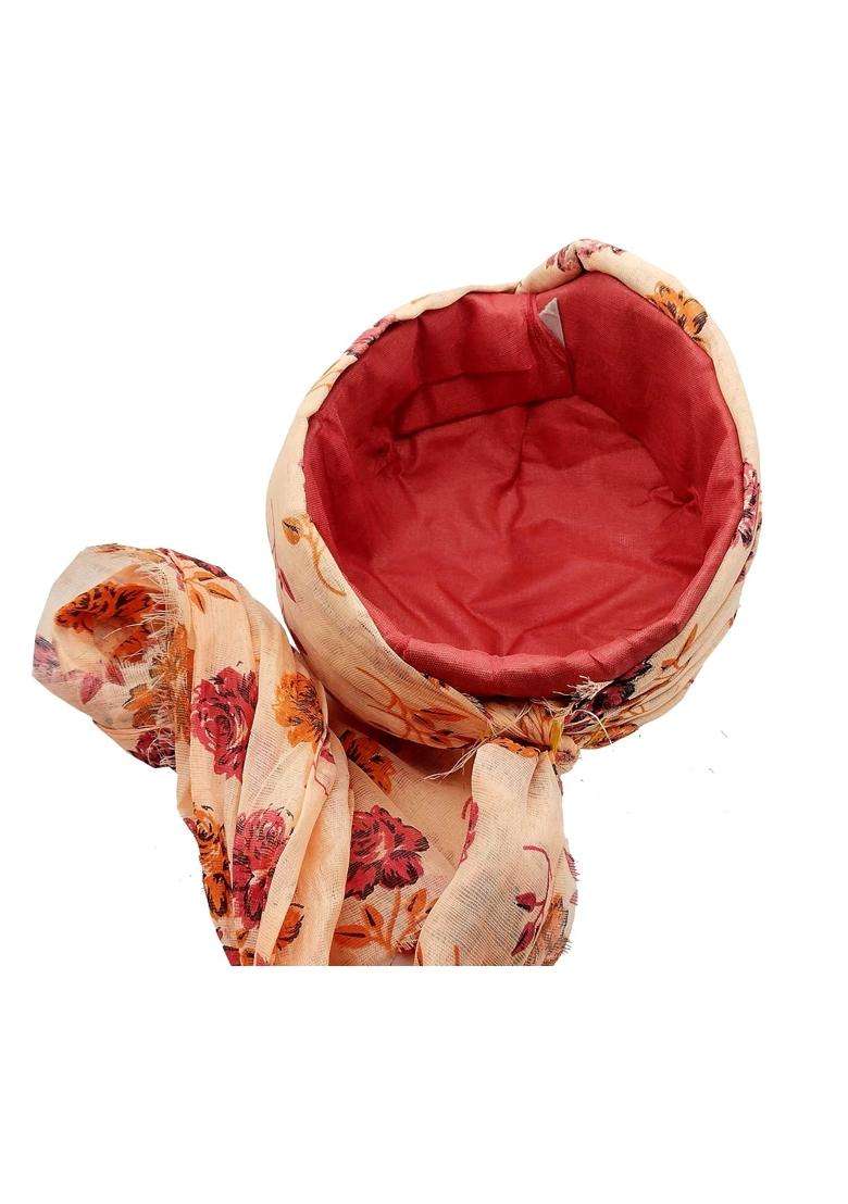 Brown Leaf Cotton Rajasthani Flower Printed Safa Turban Pagdi for Weeding Anniversary Ethanic Dress Set of 4 - Indya
