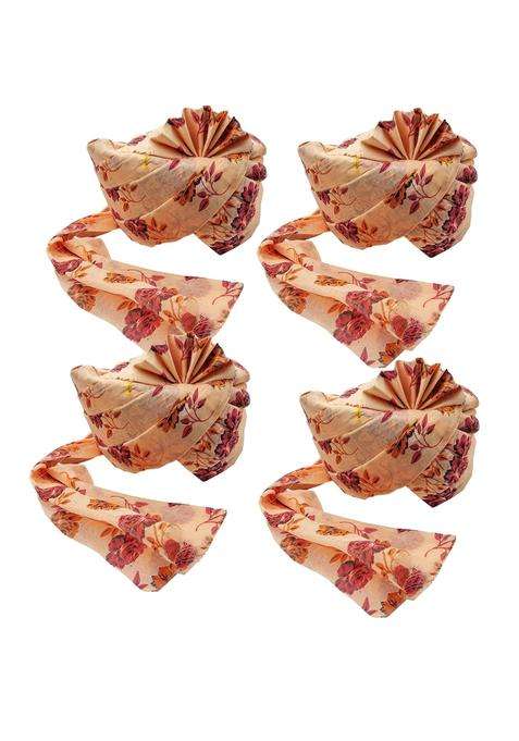 Brown Leaf Cotton Rajasthani Flower Printed Safa Turban Pagdi for Weeding Anniversary Ethanic Dress Set of 4