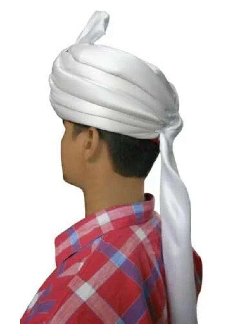 Men Safa Indian Handmade Rajasthani Pagri Top Hat Whiteturban Pag 51 Cms 20 Small - Indya