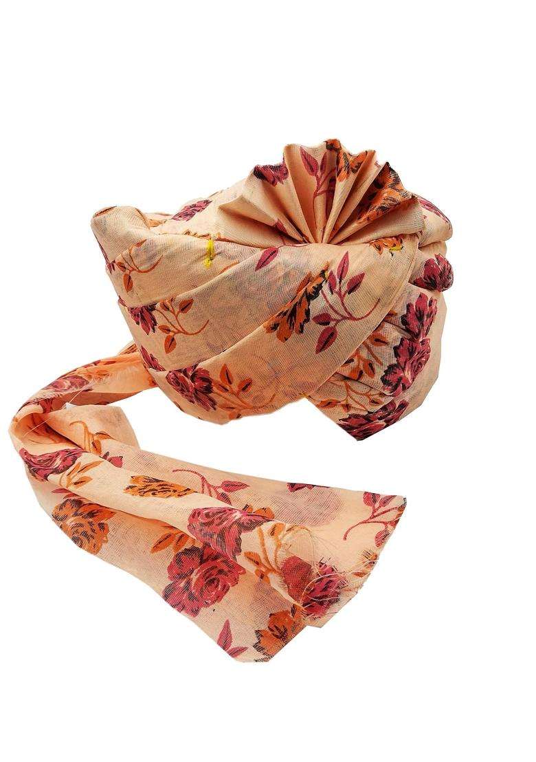 Brown Leaf Cotton Rajasthani Flower Printed Safa Turban Pagdi for Weeding Anniversary Ethanic Dress Set of 6 - Indya