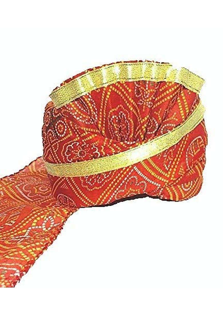 Aman Royal Dulha Collection Mens Traditional Ethnic Jaipuri Rajasthani Pagdi Red with Godlen Lace Free Size - Indya
