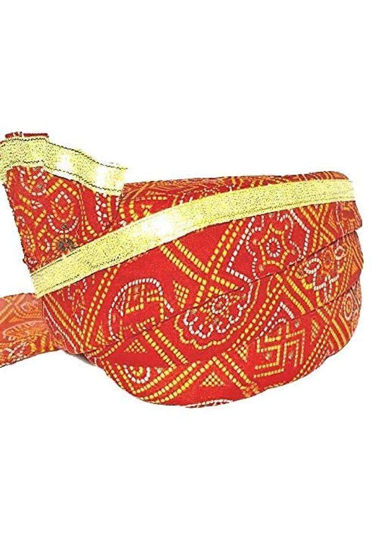 Aman Royal Dulha Collection Mens Traditional Ethnic Jaipuri Rajasthani Pagdi Red with Godlen Lace Free Size - Indya