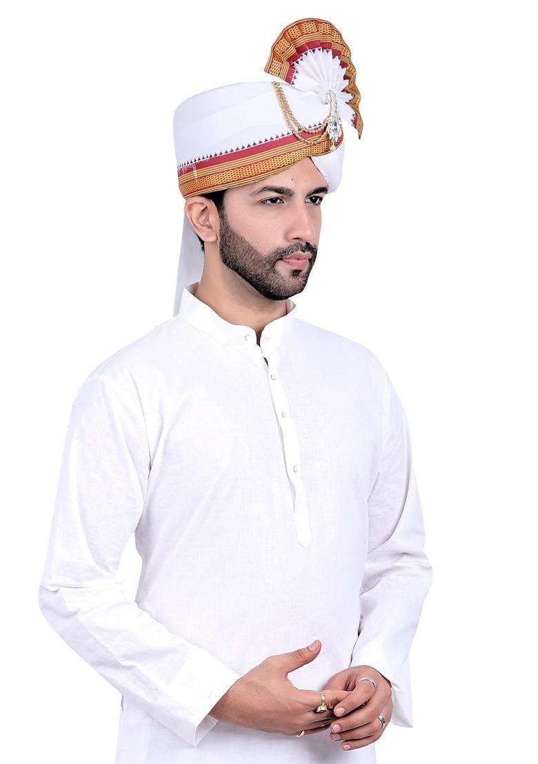 Priyakant Safawala White Wedding Collection Premium Safa Pheta Pagdi Turban - Indya