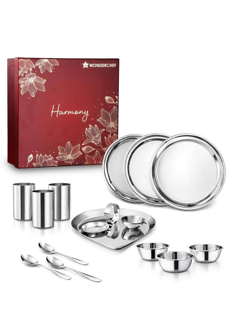 Wonderchef Harmony Premium Wedding Gift and Pooja Set Plates Bowls Glasses Spoons Pooja Thali - Indya