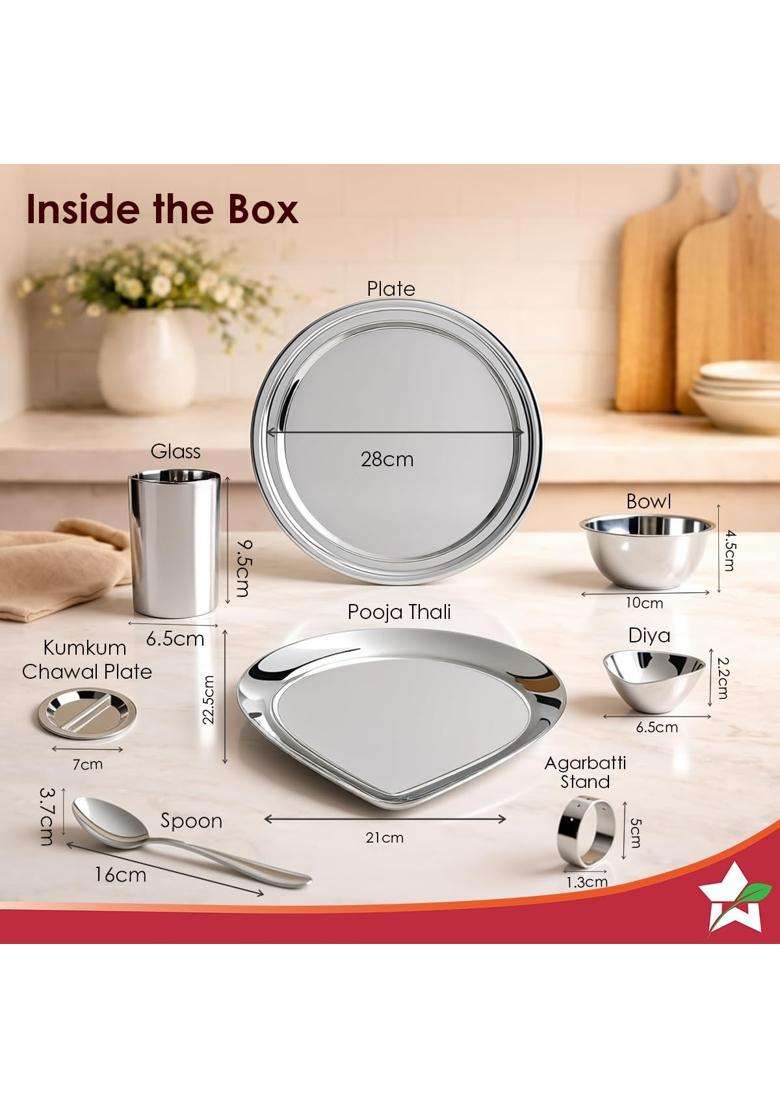 Wonderchef Harmony Premium Wedding Gift and Pooja Set Plates Bowls Glasses Spoons Pooja Thali - Indya