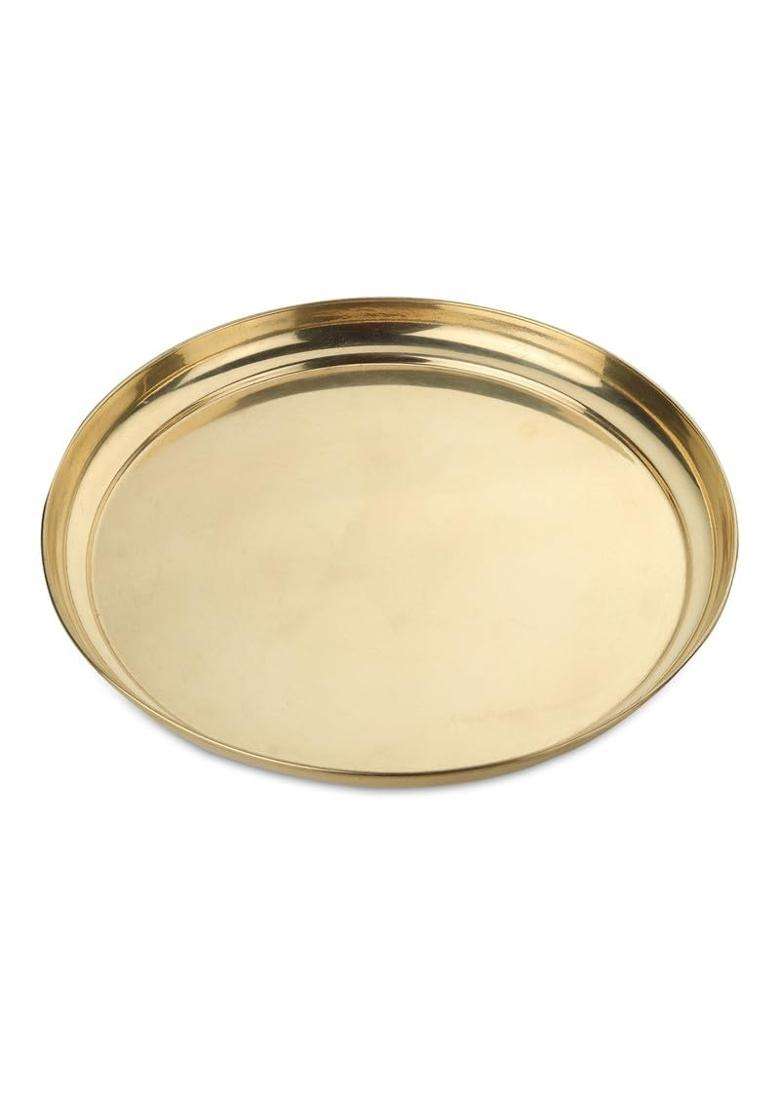 Dokchan Gold Handcrafted Pure Brass Puja Thali for Home Temple Crafted Design for Divine Blessing Set of 7 - Indya