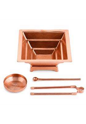 Myshanatural Copper Agnihotra Homa Kit Full Set Hawan Kund with Religious Spoon Items Chimta and Plate