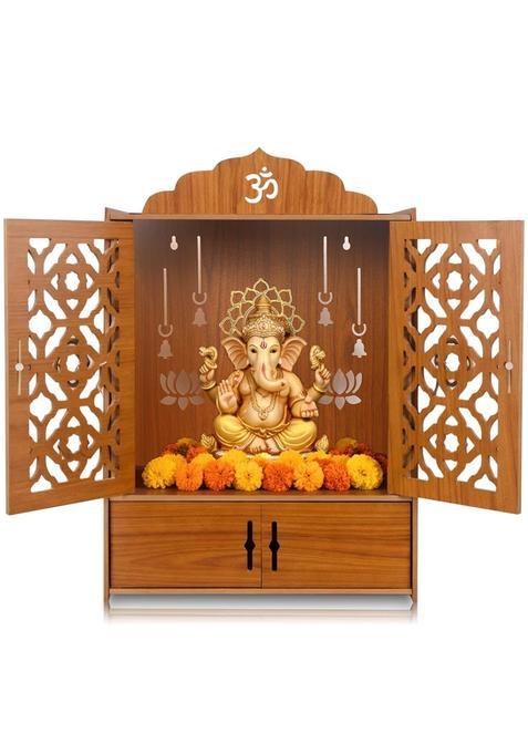 GLUN Wooden MDF Temple Mandir for Home and Shops Size 21x16x10 Inch 1 Piece LED Light and Complete Pack of 1