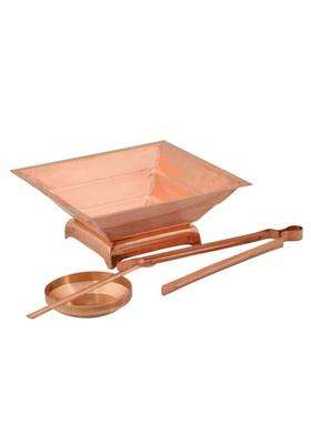 Vthotra Copper Agnihotra Kit Sets Hawan Kund Sets with Copper Aachmani Spoon Small Plate and Chimta for Yagya