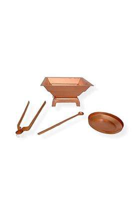 Aditya Shopping Copper Agnihotra Kit Set with Hawan Kund Aachmani Spoon Small Plate and Chimta for Yagya