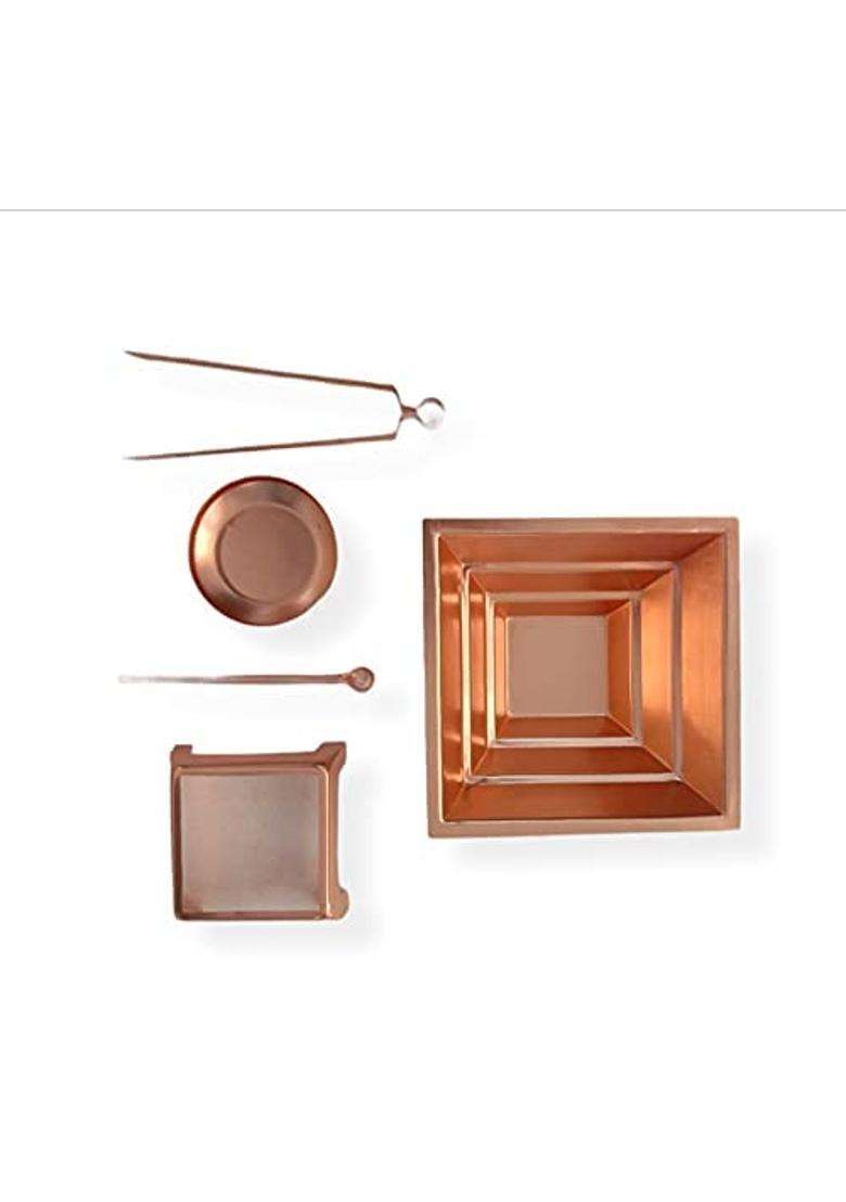 Aditya Shopping Copper Agnihotra Kit Set with Hawan Kund Aachmani Spoon Small Plate and Chimta for Yagya - Indya