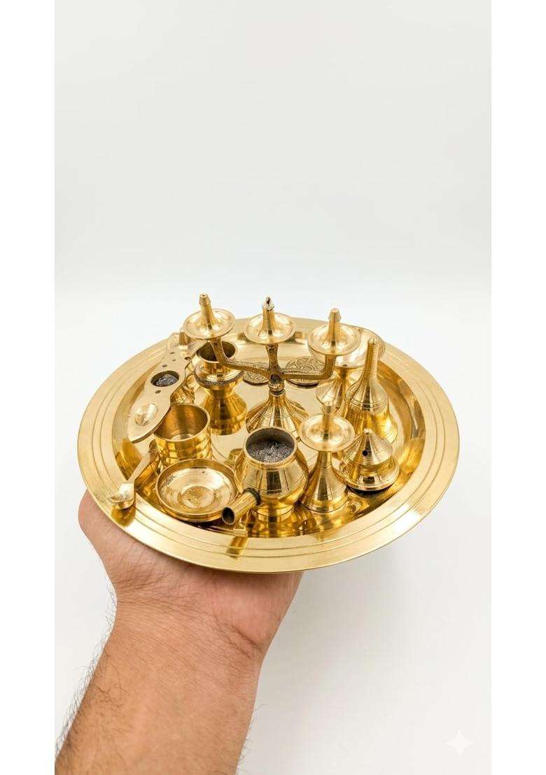 Gold Triloka ARTS100 Percent Pure Brass 8 Inch Ashtamangalya Set 11 Pieces - Indya