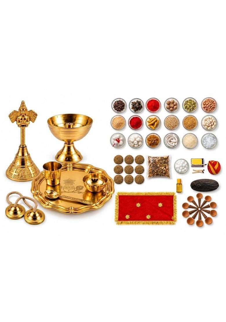 Multicolour Essential Navratri Diwali Pooja Samagri Kit with Thali 4 Deluxe Pooja Kit - Indya