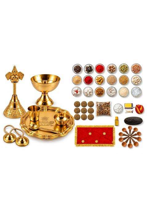 Multicolour Essential Navratri Diwali Pooja Samagri Kit with Thali 4 Deluxe Pooja Kit