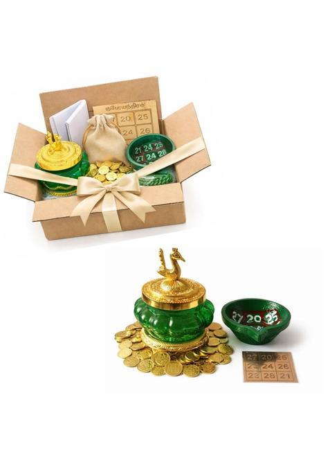 Sidkudil Sidkuil Puja Store Kubera Pooja Gift Pack Kit for Wealth Kubera Pot with 108 Coins Kubera Diya