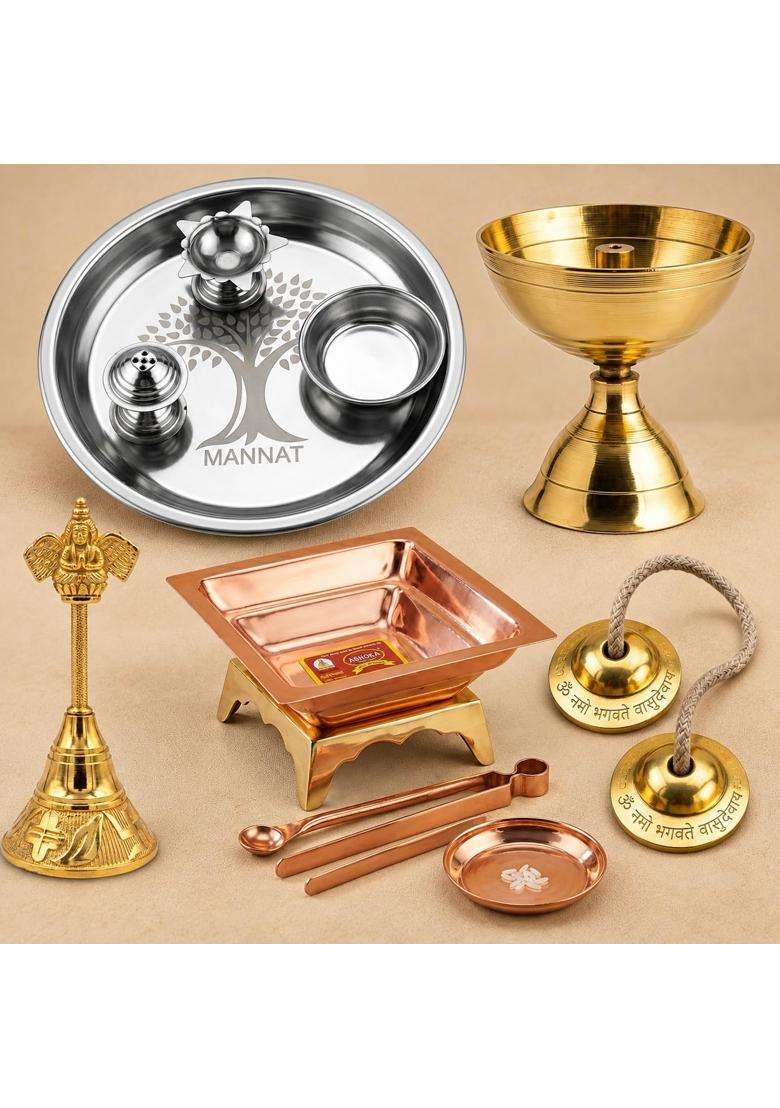 Multicolour Essential Navratri Diwali Pooja Samagri Kit with Thali 6 Royal Pooja Kit - Indya