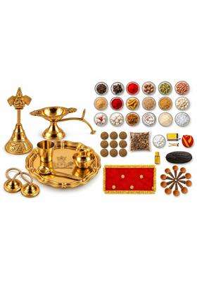 Multicolour Essential Navratri Diwali Pooja Samagri Kit with Thali 3 Economy Pooja Kit