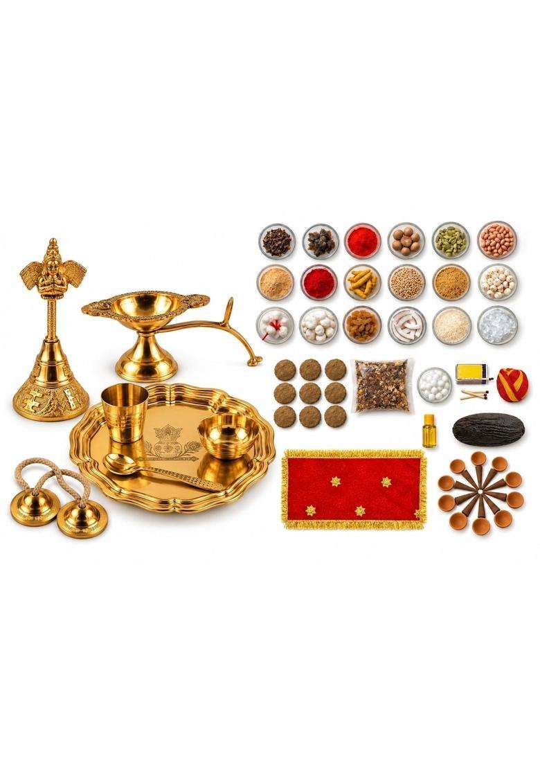 Multicolour Essential Navratri Diwali Pooja Samagri Kit with Thali 3 Economy Pooja Kit - Indya