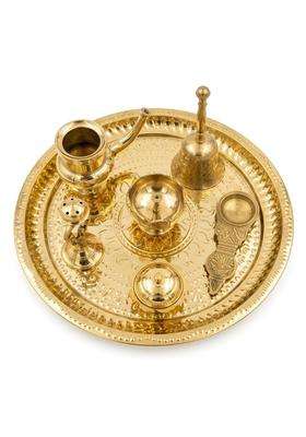 Gold Triloka ARTS100 Percent Pure Brass 11 Inch Pooja Thali Set 7 Pieces