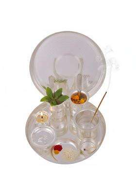 Apanikah Silver Plated Jain Pooja Thali Set 11 Pieces Complete Puja Plate Kit for Jain Rituals Diwali