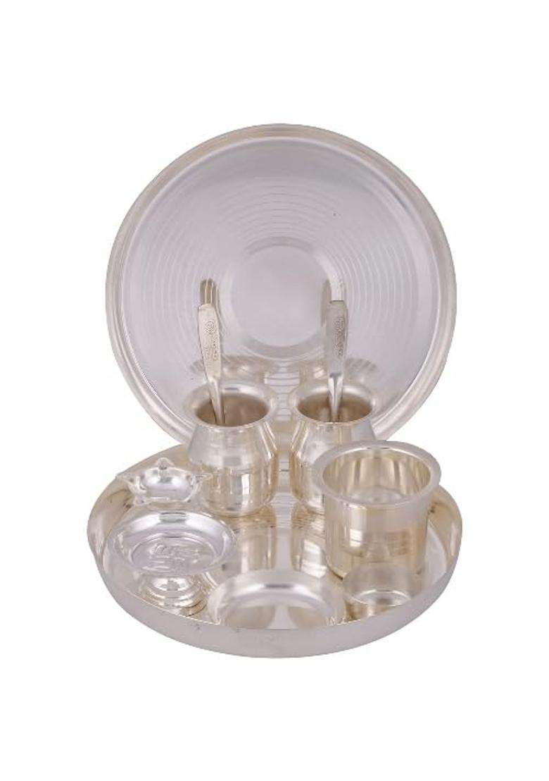 Apanikah Silver Plated Jain Pooja Thali Set 11 Pieces Complete Puja Plate Kit for Jain Rituals Diwali - Indya