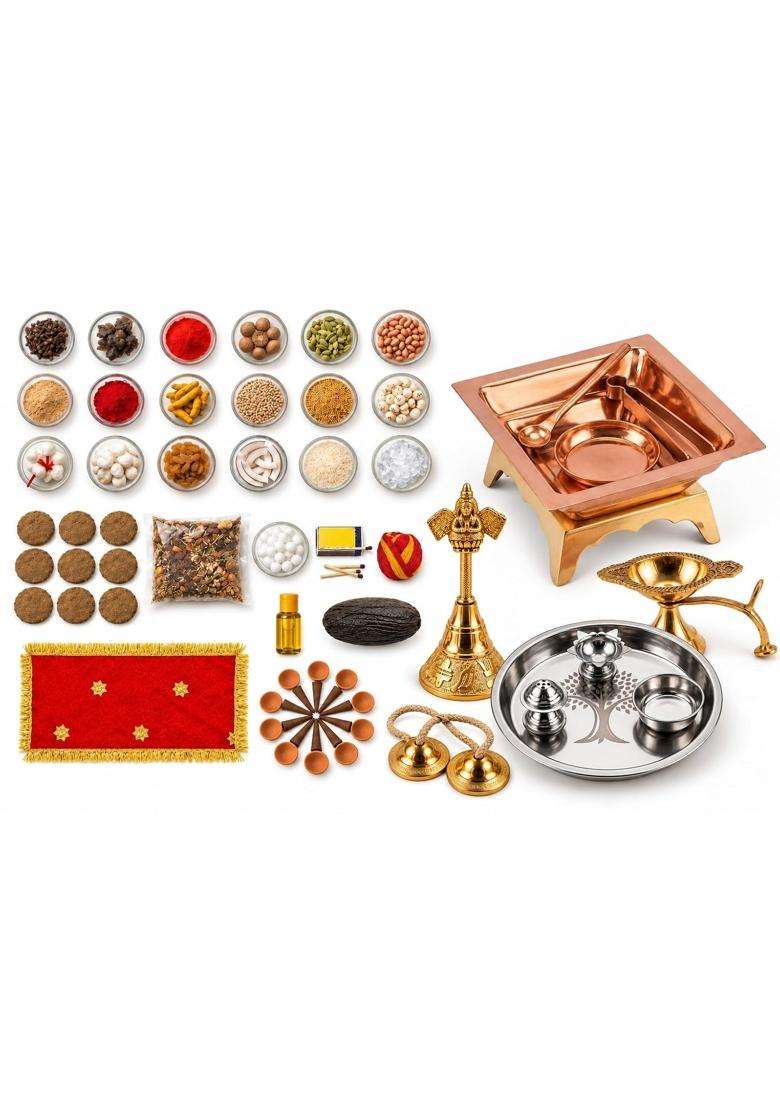 Multicolour Essential Navratri Diwali Pooja Samagri Kit with Thali 5 Premium Pooja Kit - Indya