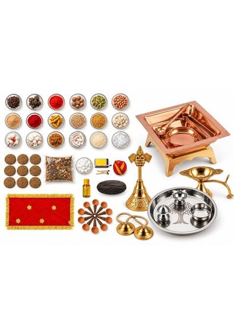 Multicolour Essential Navratri Diwali Pooja Samagri Kit with Thali 5 Premium Pooja Kit