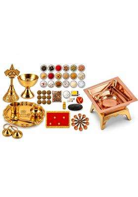 Multicolour Essential Navratri Diwali Pooja Samagri Kit with Thali 8 Maharaja Pooja Kit