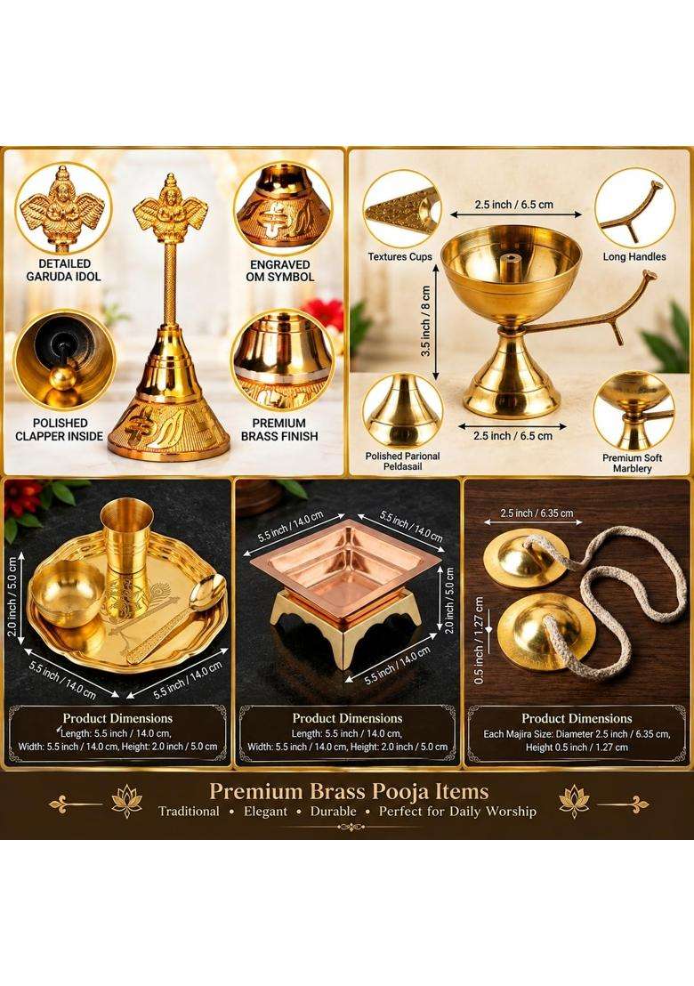 Multicolour Essential Navratri Diwali Pooja Samagri Kit with Thali 8 Maharaja Pooja Kit - Indya