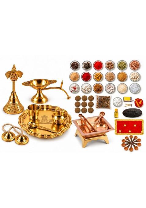 Multicolour Essential Navratri Diwali Pooja Samagri Kit with Thali 7 Super Premium Pooja Kit