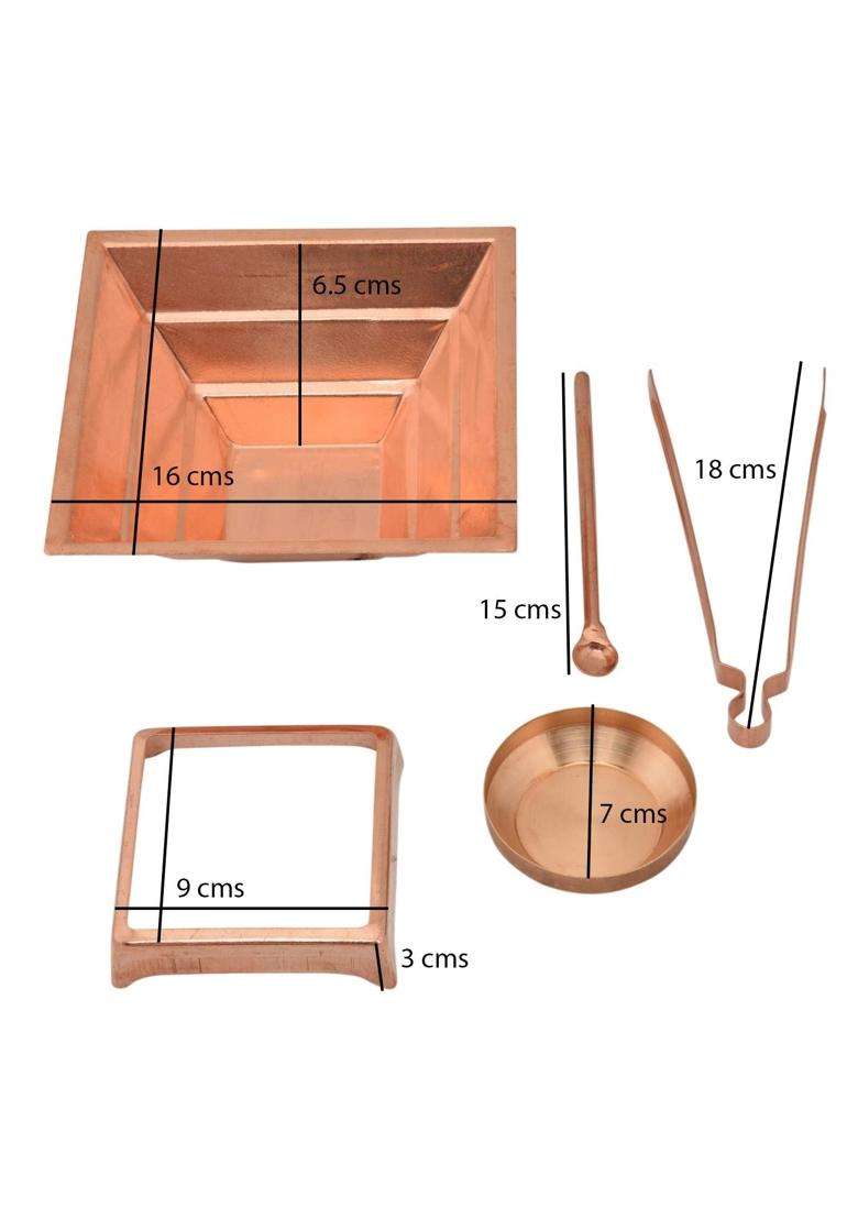 Copper S Hawan Kund Sets with Aachmani Spoon Small Plate and Chimta for Yagya Hawan and Pooja Purpose - Indya