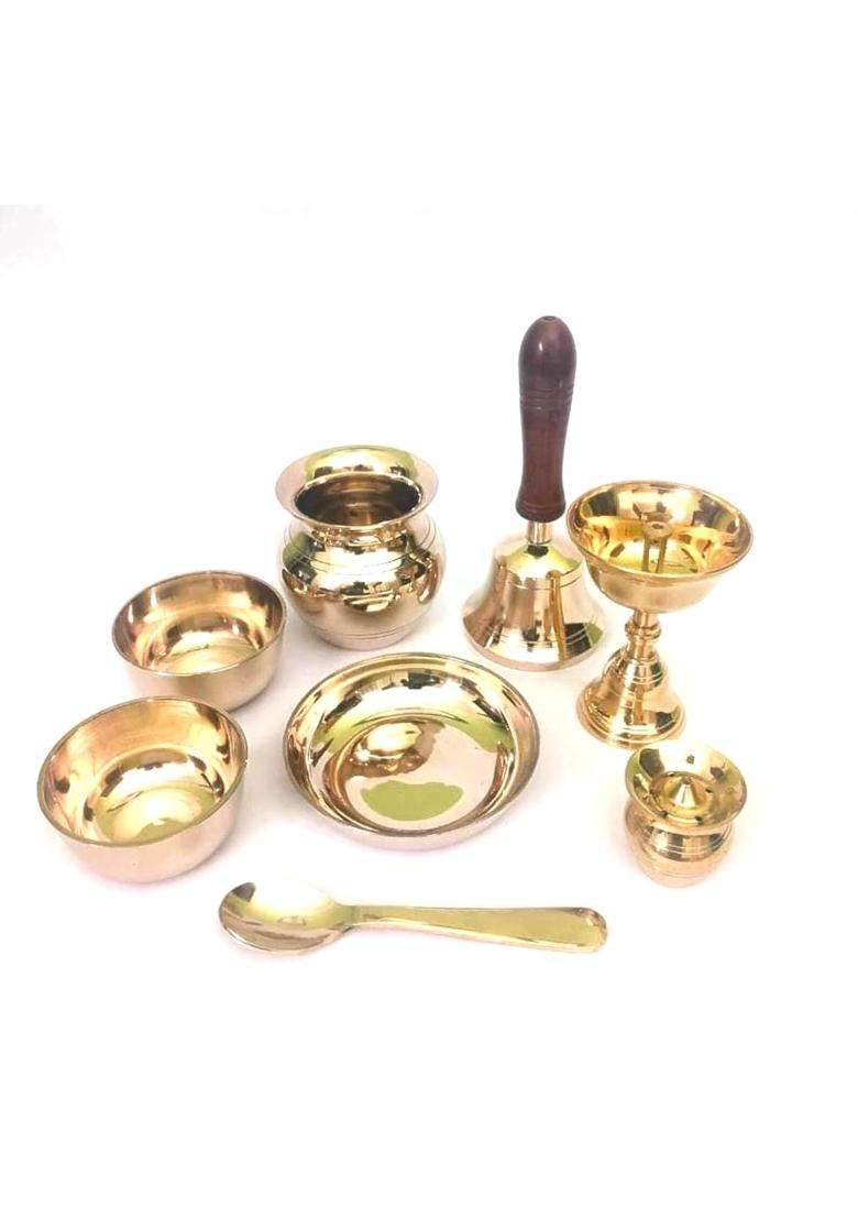 Tangerine Bronze Pooja Set Traditional Indian Puja Kit for Home Worship and Festivals Puja Kit Puja Thali Set - Indya