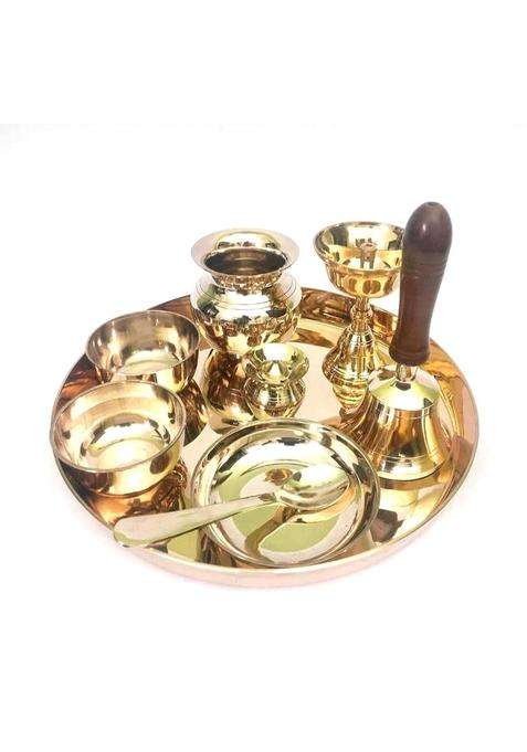 Tangerine Bronze Pooja Set Traditional Indian Puja Kit for Home Worship and Festivals Puja Kit Puja Thali Set