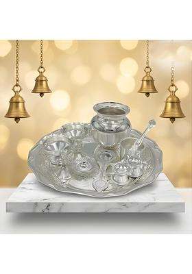 Bleaf Silver Plated Grand Pooja Set 11 Pcs Set Thali 35 CM