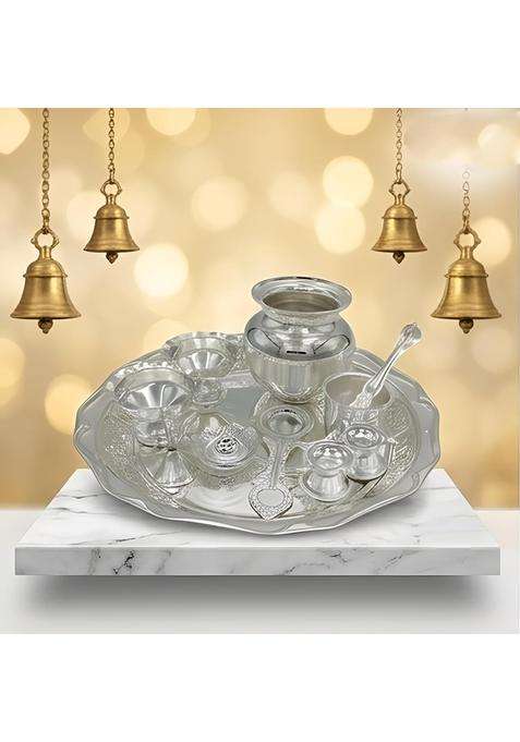 Bleaf Silver Plated Grand Pooja Set 11 Pcs Set Thali 35 CM