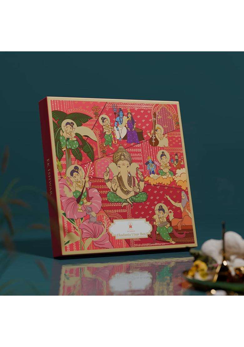 EK Ishwar Ekdanta Utsav Box Premium Puja Kit Containing 31 Sacred Essentials - Indya