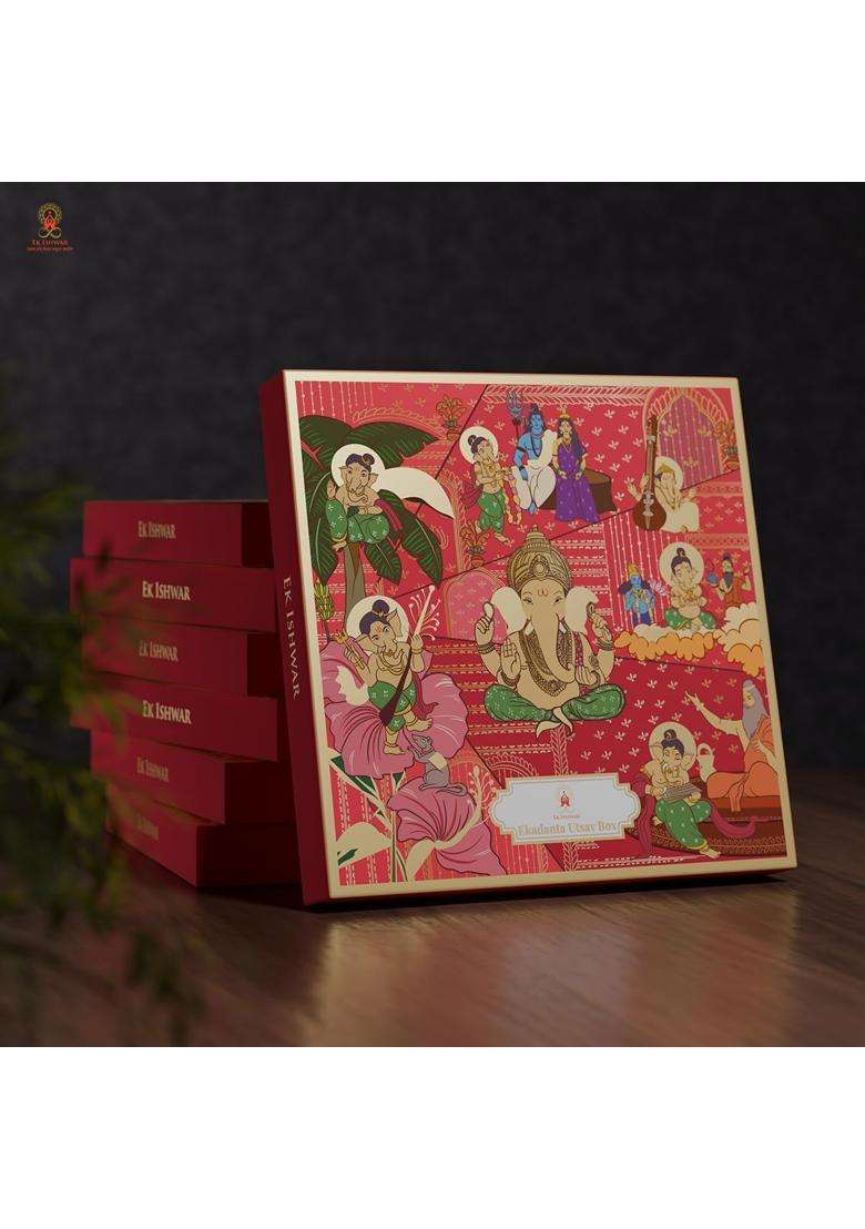 EK Ishwar Ekdanta Utsav Box Premium Puja Kit Containing 31 Sacred Essentials - Indya