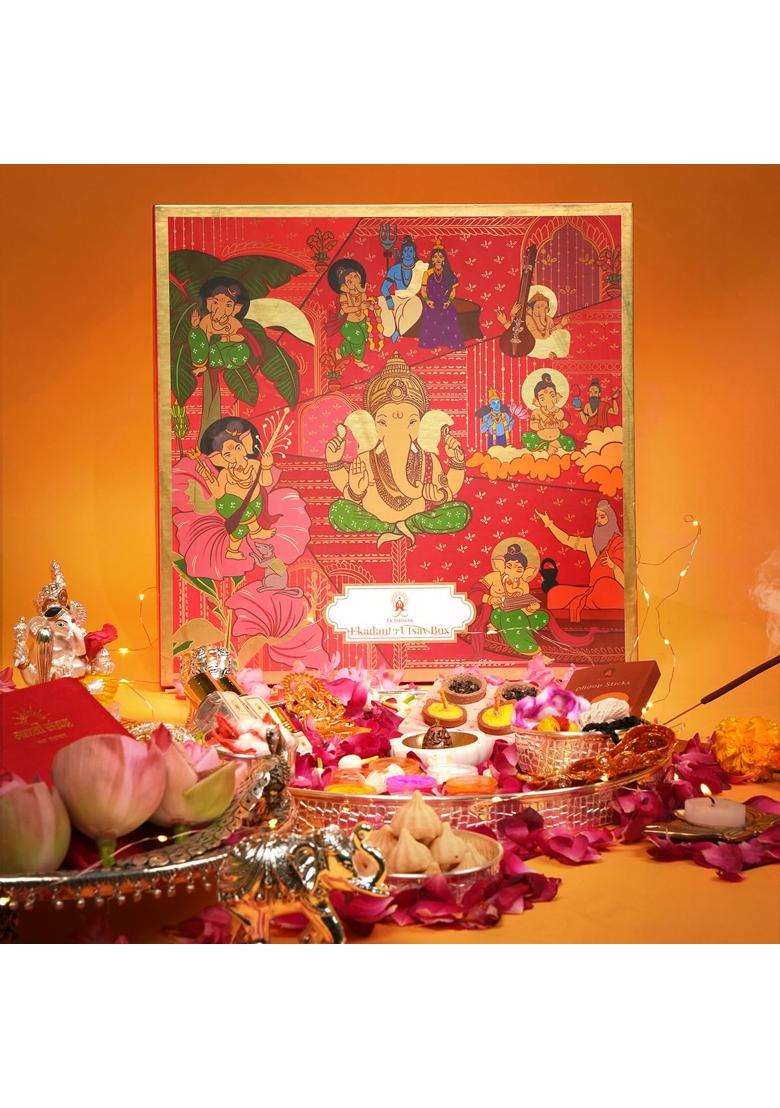 EK Ishwar Ekdanta Utsav Box Premium Puja Kit Containing 31 Sacred Essentials - Indya