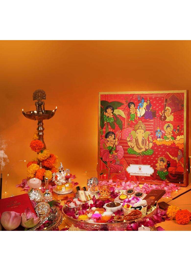 EK Ishwar Ekdanta Utsav Box Premium Puja Kit Containing 31 Sacred Essentials - Indya