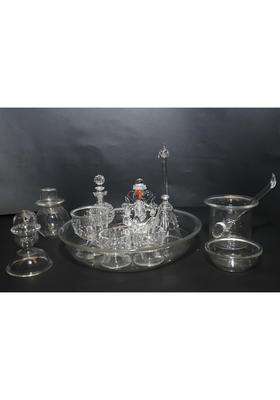 Complete Glass Pooja Set with Thali Lord Ganesha Idol Diyas Bell Panchpatra and More