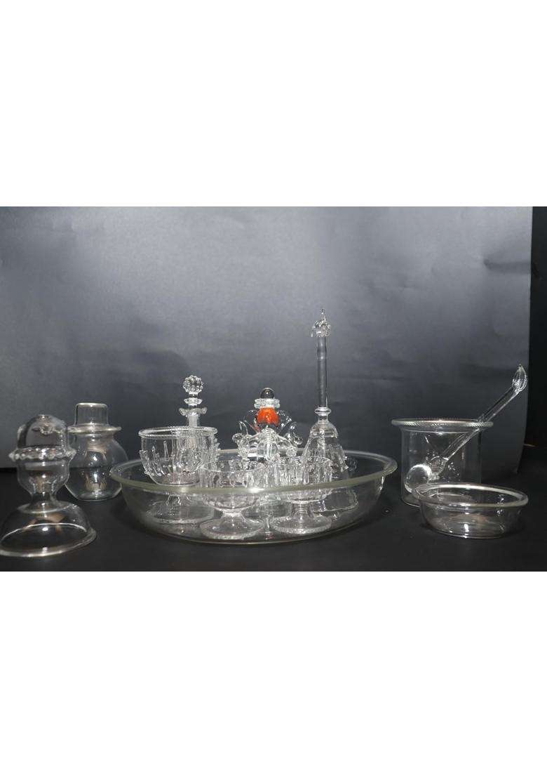 Complete Glass Pooja Set with Thali Lord Ganesha Idol Diyas Bell Panchpatra and More - Indya