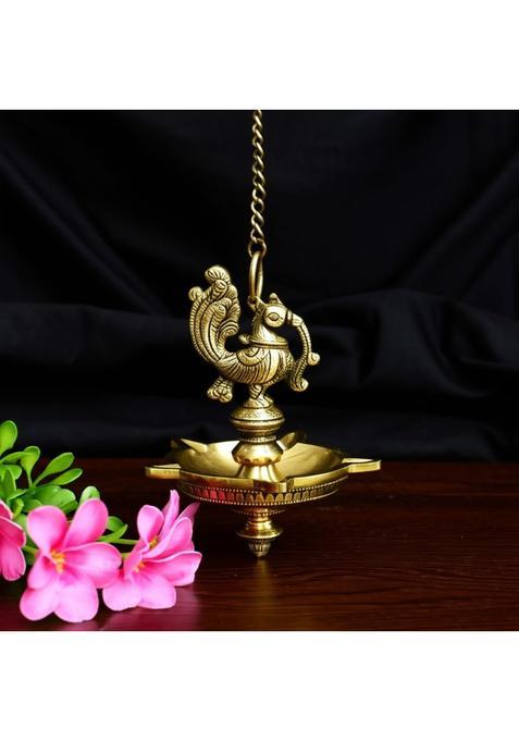 Puyangam Brass Beautiful Peacock Hanging Lamp for Pooja Room Diwali Gifting House Warming Pack of 1