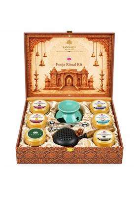 Samsara Multicolor Pooja Gift Hamper Puja Samagri Kit with Camphor Loban and Ghee